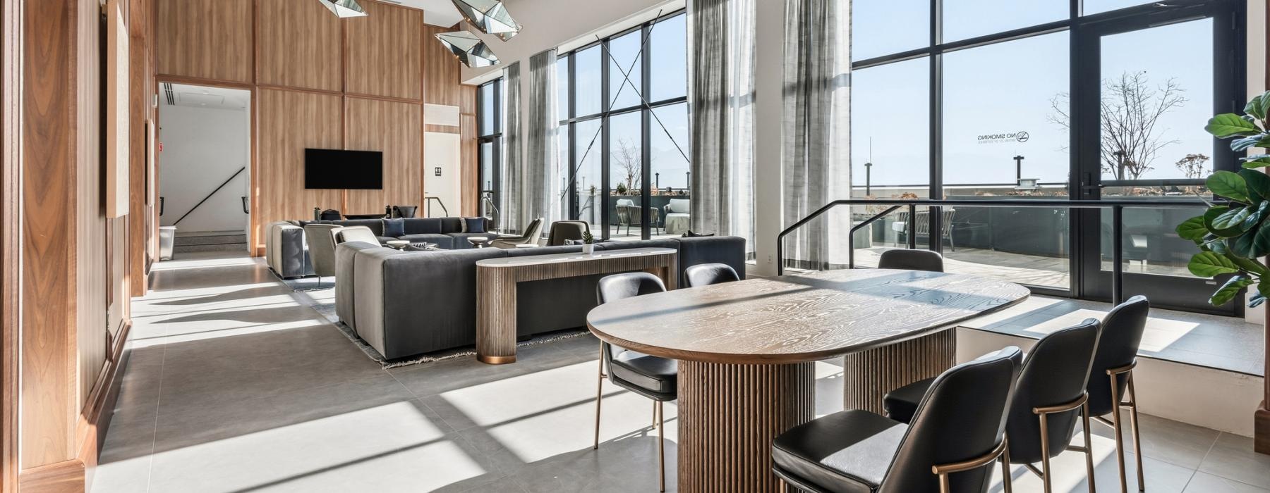 a room with a table and chairs